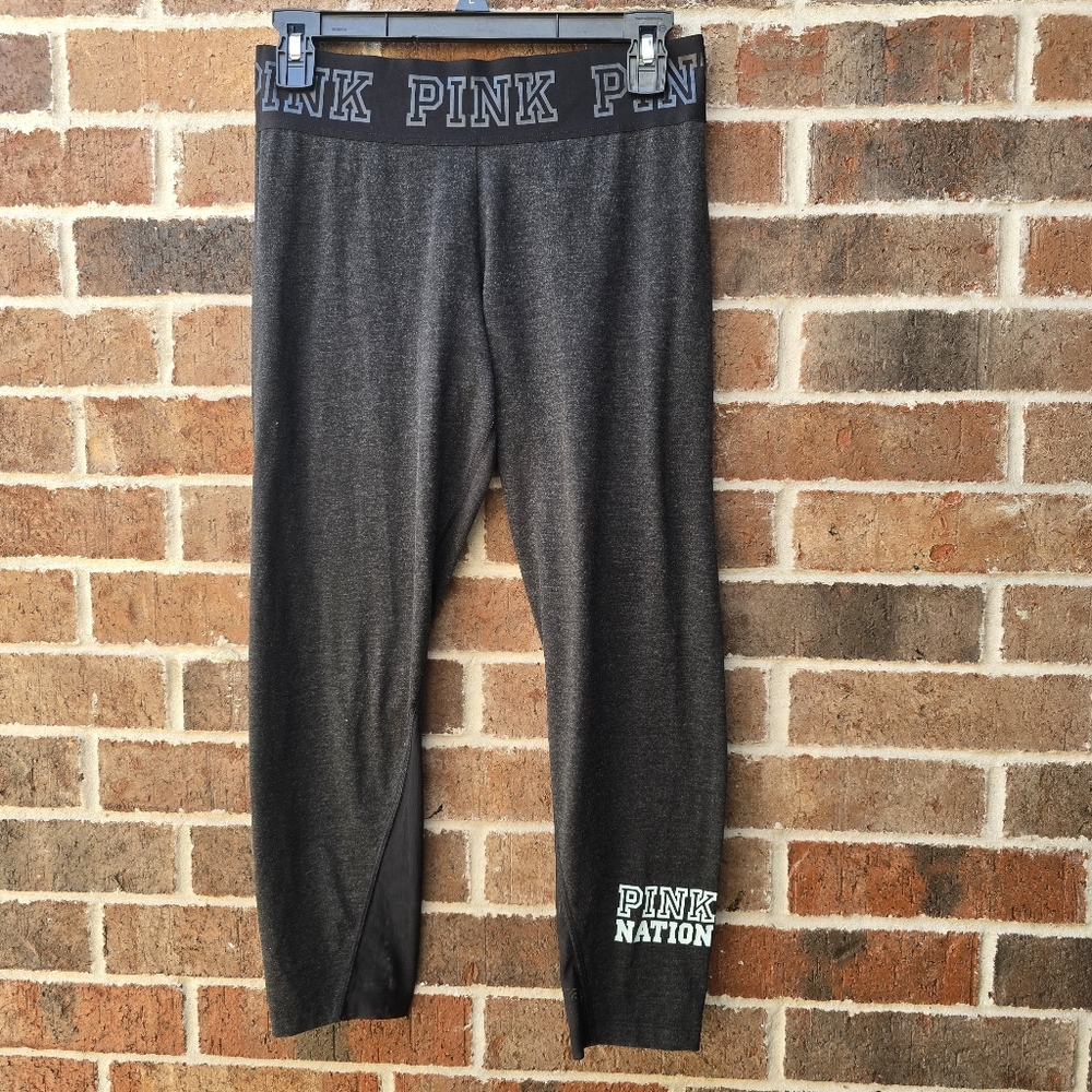 PINK Victoria’s Secret Charcoal Logo Leggings Size M Athleisure Lounge Gym